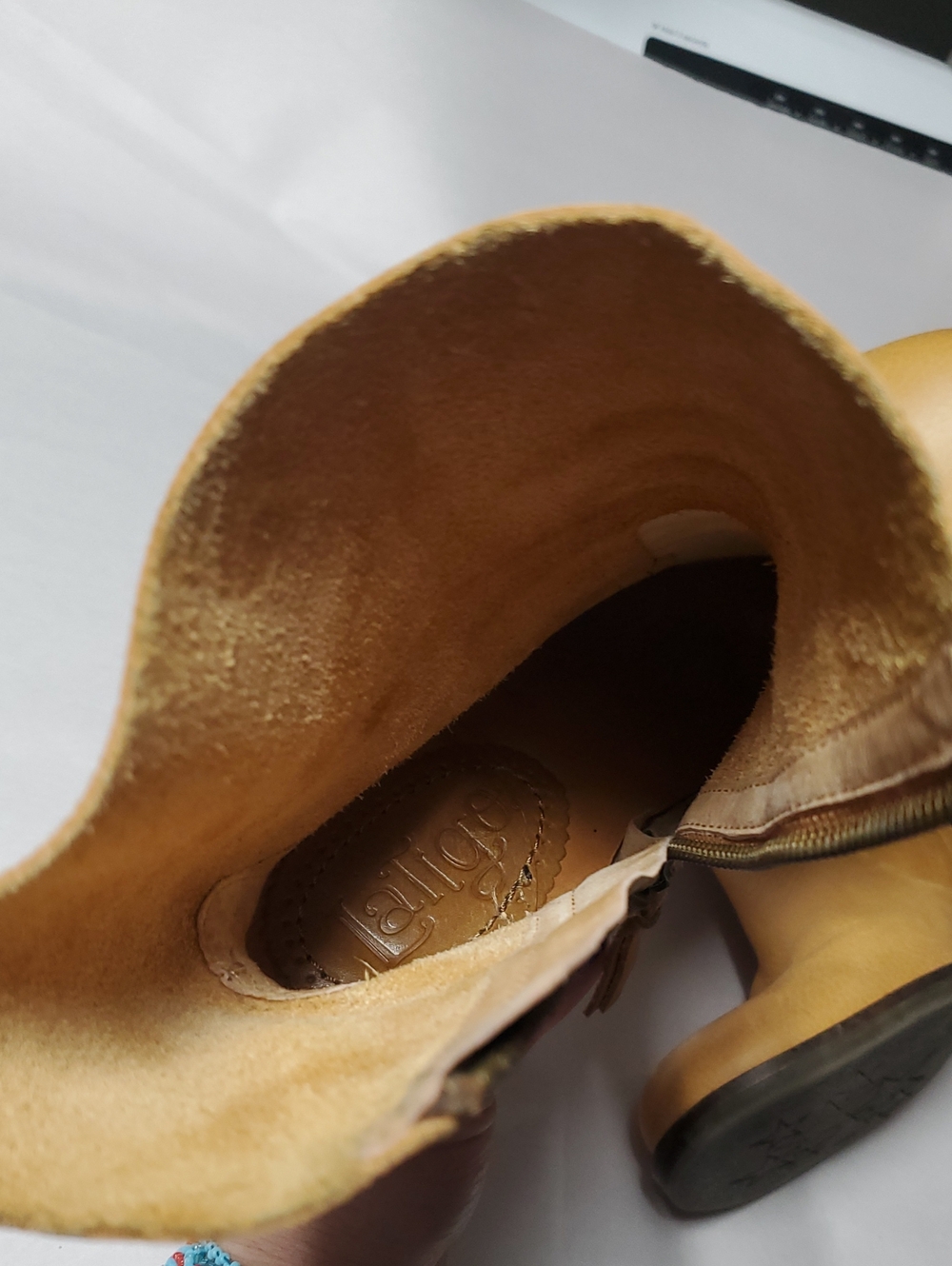 Latigo FRIENDS Tan Leather Block Heel Booties Size 7.5 BoHo 70s Western Romance - Picture 6 of 16